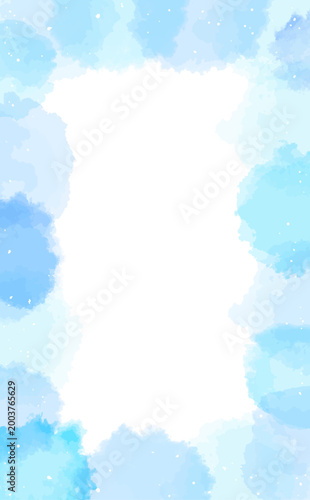 水彩風の水色ひんやり透過フレーム4_縦