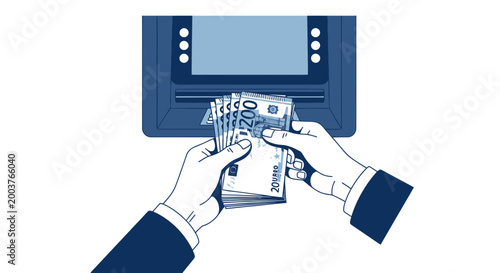 Hands withdrawing cash from ATM, euro banknotes, financial transaction concept