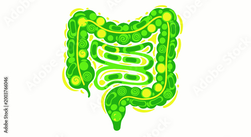 Healthy Digestive System Illustration - Vibrant Green Intestines
