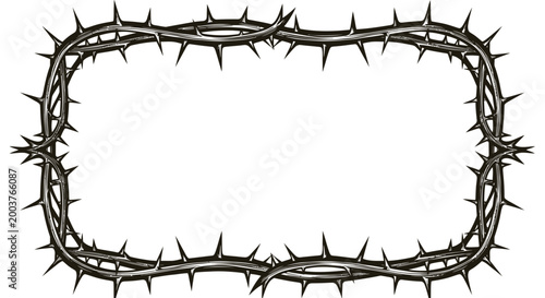 Rectangular Crown of Thorns Border Frame, Religious Symbol, Vintage Style