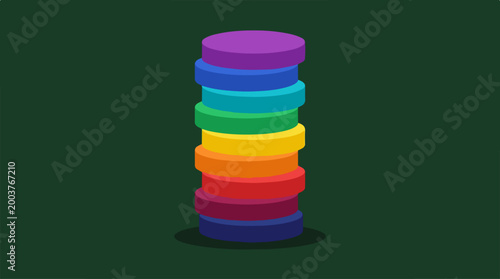 A colorful stack of round objects isolated on a dark background.