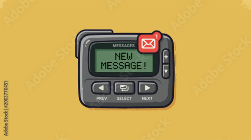 Retro digital pager device with new message notification icon.