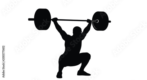 Foto Weightlifter lifting barbell overhead in squat position silhouette