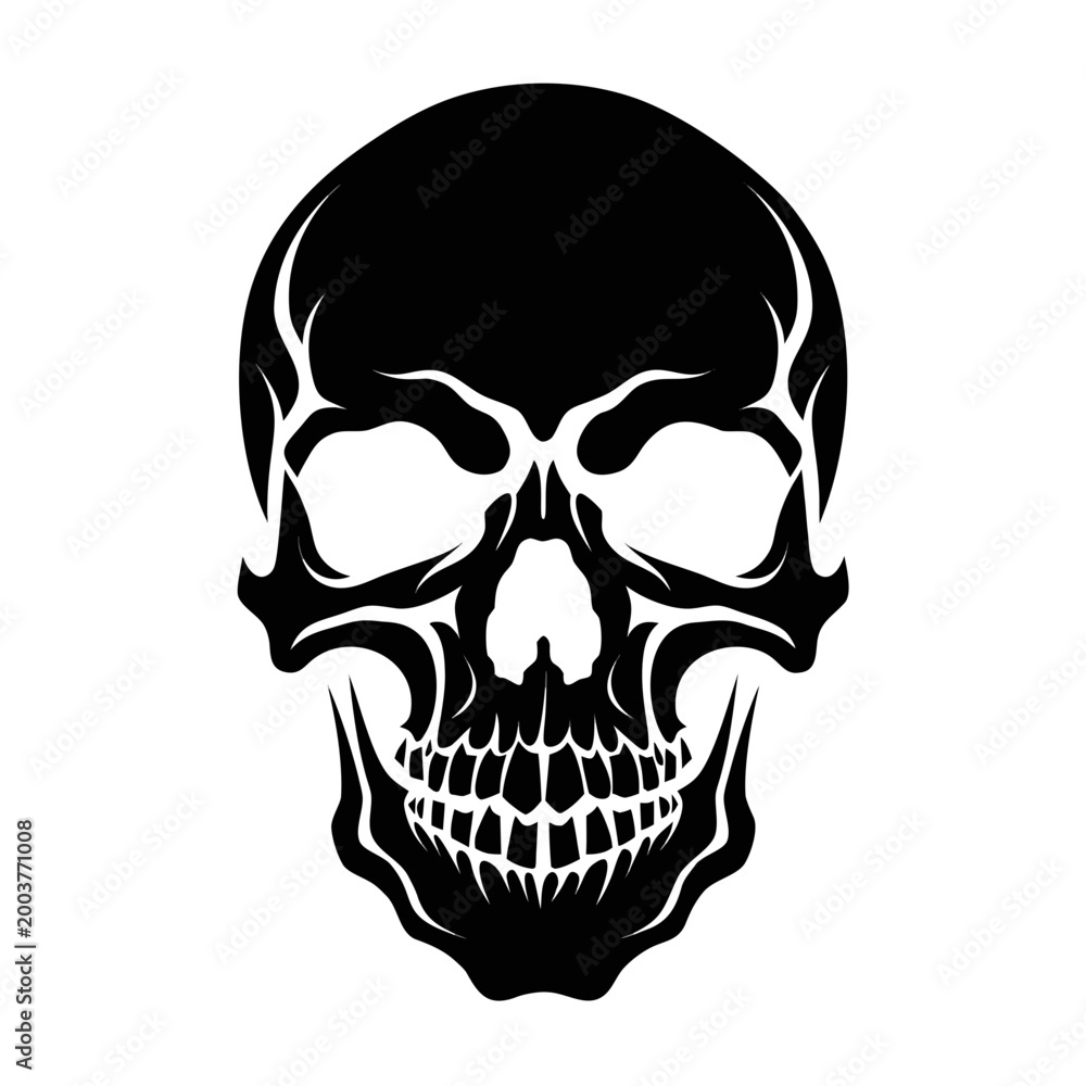 Fototapeta premium Black skull icon, vector skull illustration, monochrome skeleton head, creepy face symbol