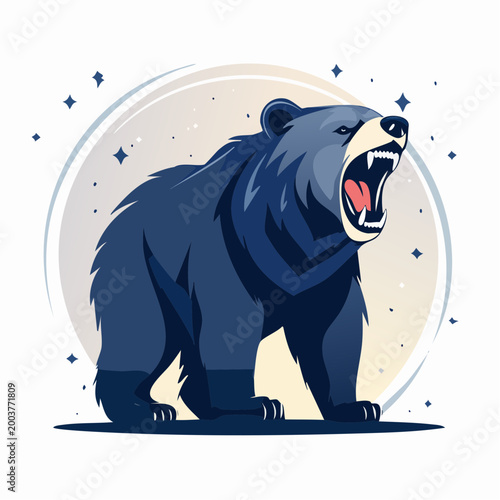 Aggressive Blue Bear Roaring with Open Mouth and Sharp Teeth