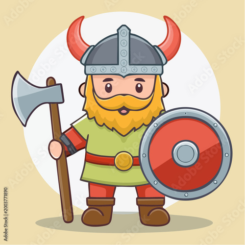 Cute Viking Warrior with Axe and Shield