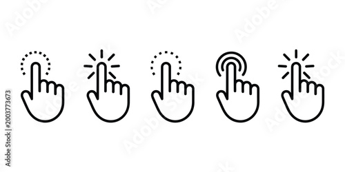 Pointer cursor computer mouse icon, click and select hand pointer icons, clean minimal vector pack representing navigation