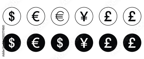 Popular currency symbol set, editable currency icons vector illustration, clean flat and outline style monetary sign pack