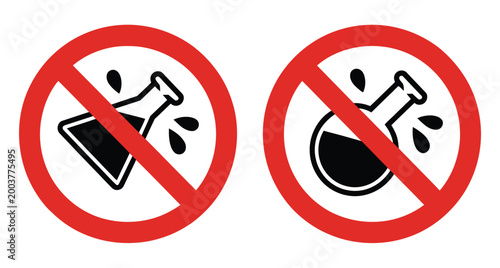Prohibition of chemical additives vector sign, do not experiment icon design, modern warning symbol set, clean flat prohibition illustration