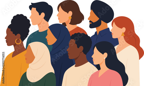 Diverse people side profile multicultural group flat vector illustration