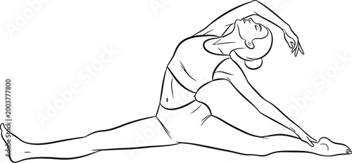 Graceful woman performing a rejuvenating seated side bend yoga pose, showcasing flexibility and wellness through mindful movement and stretching, ideal for health and exercise concepts.