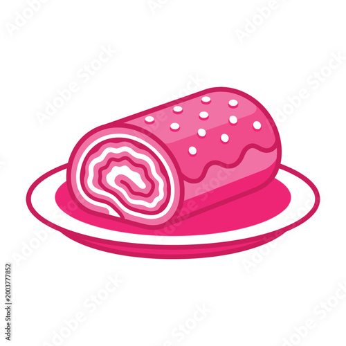 Pink swiss roll cake on plate sweet dessert food