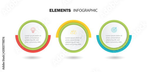 Business visualization infographic circle design template with 3 options, steps or processes. Infographics for business concept. Can be used for presentations banner, workflow layout, process diagram.