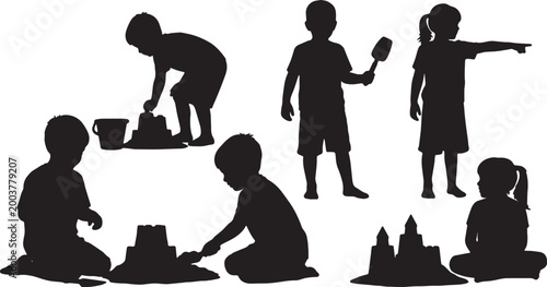 Kids Playing in Sand and Building Castles