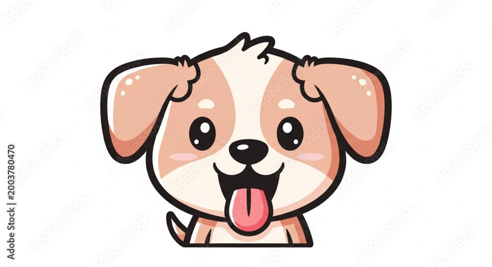 Naklejka premium A happy brown cartoon puppy is a cute pet animal, shown as a funny canine vector illustration isolated on white with a comic heart and long ears in this fun drawing of a dog with a bone