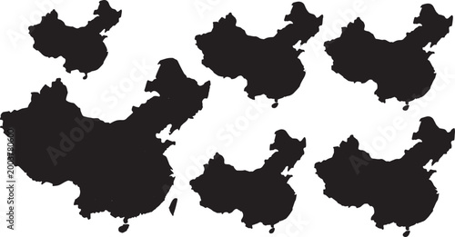 Schilderij op canvas Solid Black China Territory Map Shapes