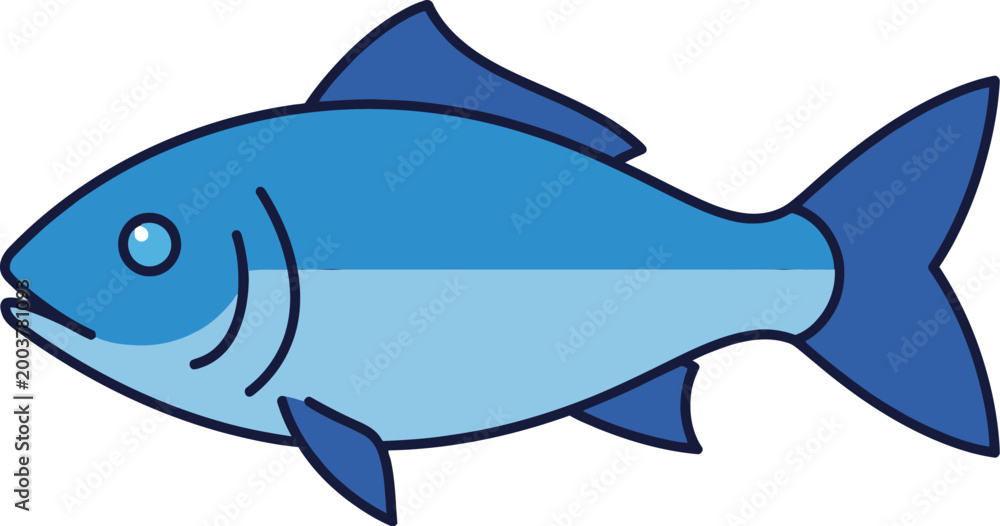 Obraz premium Simple blue fish illustration with fins and tail on white background