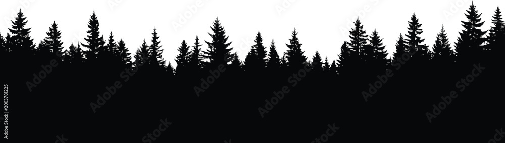 Obraz premium Evergreen Forest Silhouette on White Background