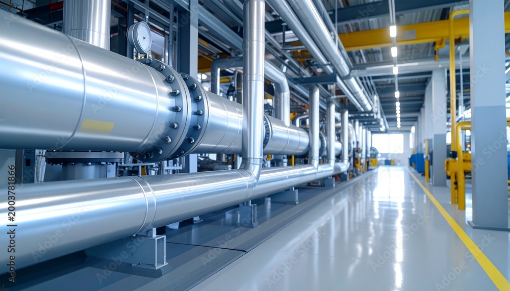 Fototapeta premium Industrial Pipeline System in Modern Factory