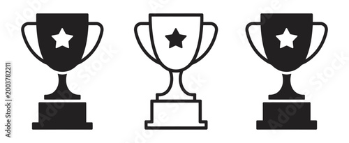 Trophy cup icon set illustrating competition success achievement award recognition excellence victory and milestone accomplishment concept in clean flat style illustration design.