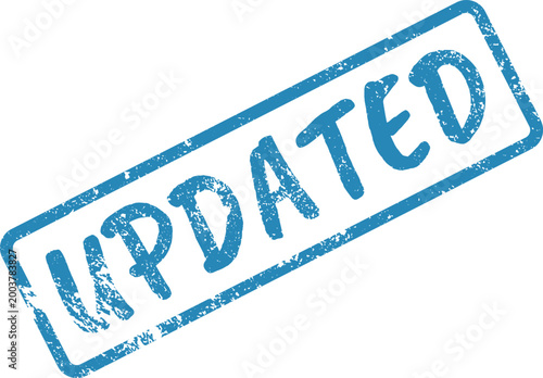 Prominent blue UPDATED notification Rubber stamp indicating recently revised information