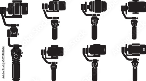Tableau sur toile Black Solid Camera Gimbal Silhouettes Set of Six on White Background