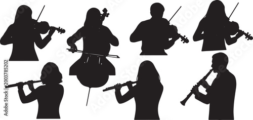 Photos Black Solid Chamber Ensemble Silhouettes Set of Six on White Background