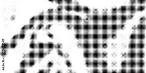 Grunge halftone gradient background. Faded grit noise texture. White and black sandy wallpaper. Retro pixelated backdrop. Anime or manga style comic overlay