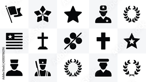 Minimalist silhouette icons of memory and honor symbols