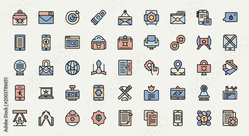 Set of various colorful icon illustrations
