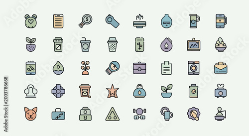 Set of various colorful icon illustrations