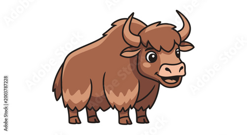 Cute Cartoon Yak Illustration, Friendly Domestic Animal, Vector Art