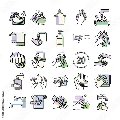 Hand Washing Icon Set Demonstrating Hygiene or Vector Hand Washing Instructions or Hand Hygiene Illustration Step by Step Instructions