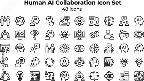 Fotografía Human AI Collaboration Icon Set Featuring Teamwork, Communication, Automation, D