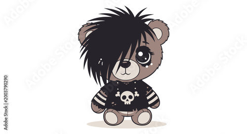 Quadro su tela Cute Emo Teddy Bear with Skull T-shirt and Spiky Hair