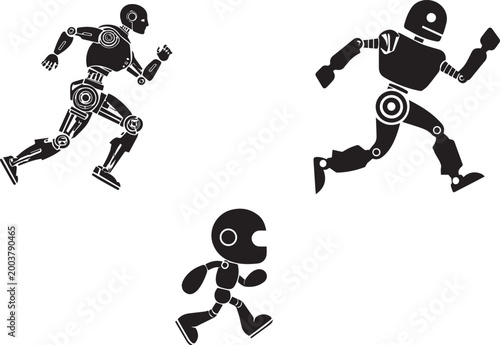 Creative robot silhouettes with lightbulb idea concept and artificial intelligence theme design