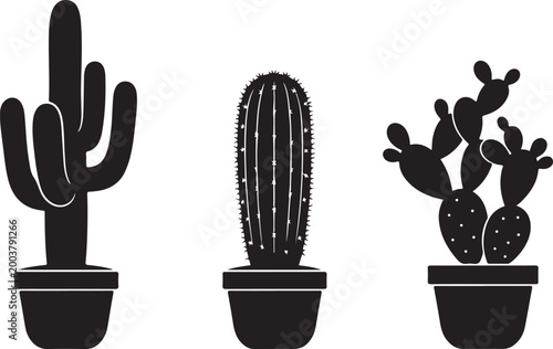 Simple illustration of a cactus in a pot isolated on a white background with a clean and minimal design