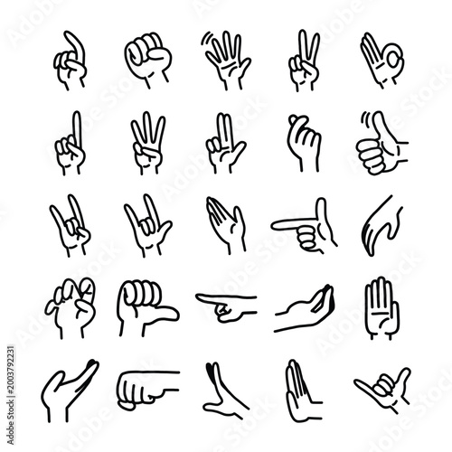 Hand Gesture Line Art Icon Set