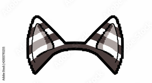 Pixel Art Bow Tie Icon, Gingham Pattern, Isolated on White Background