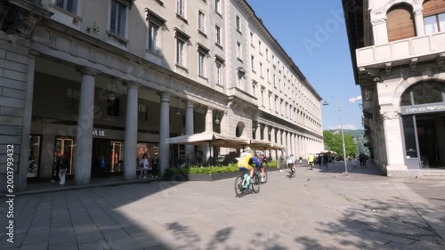 Como, Italy,2026,april,2nd, view of Caio Plinio Secondo shopping street