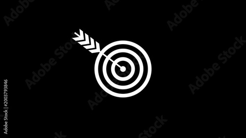 Target board animated icon with arrow hitting bullseye 4K animation on white background