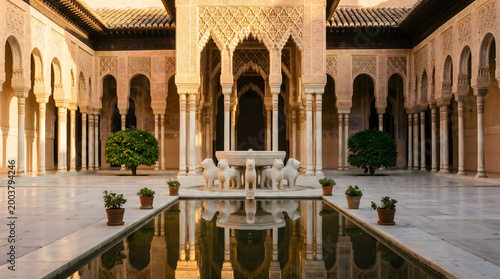 Courtyard of the Lions at Alhambra Palace Spain