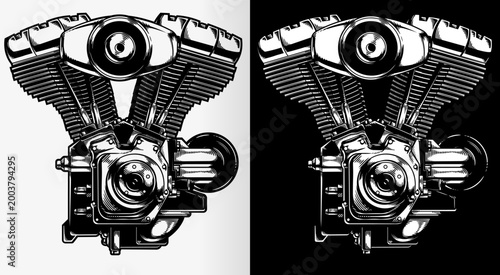 Silhouette motorcycle engine v twin machine