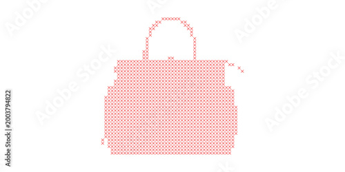 Handbag shape composed of red dots pattern on white background