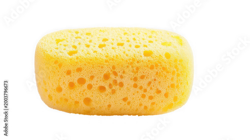 Yellow porous sponge for cleaning isolated on transparent background