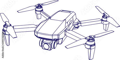 hand-drawn sketch of a futuristic drone concept in 3D wireframe style
