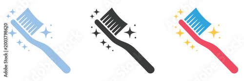 Toothbrush multiple style icon set collection, dental hygiene symbols, toothbrush icons in flat outline and filled styles, modern vector design 