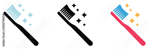 Toothbrush multiple style icon set collection, oral hygiene icon pack, clean modern design with line flat and solid variations for dentistry