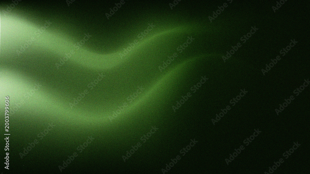 Fototapeta premium Abstract green background featuring a digital wave pattern with blue light rays and a glowing energy motion design over a dark space backdrop