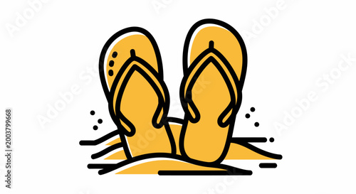 Yellow Flip Flops in the Sand Summer Icon Illustration